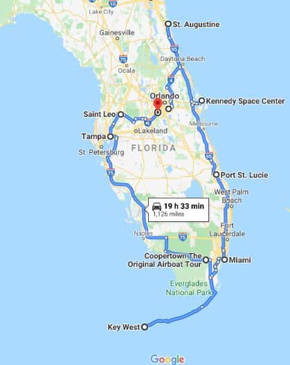 Florida road trip itinerary map