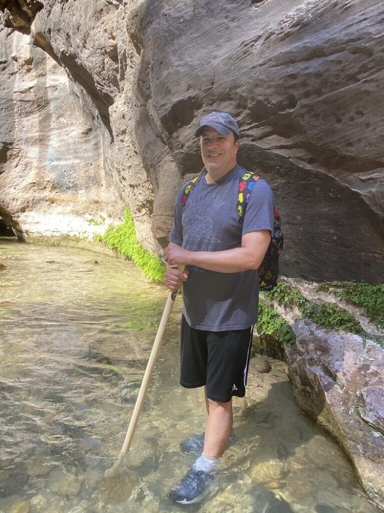 walking sticks on the Narrows hike in Zion National Park