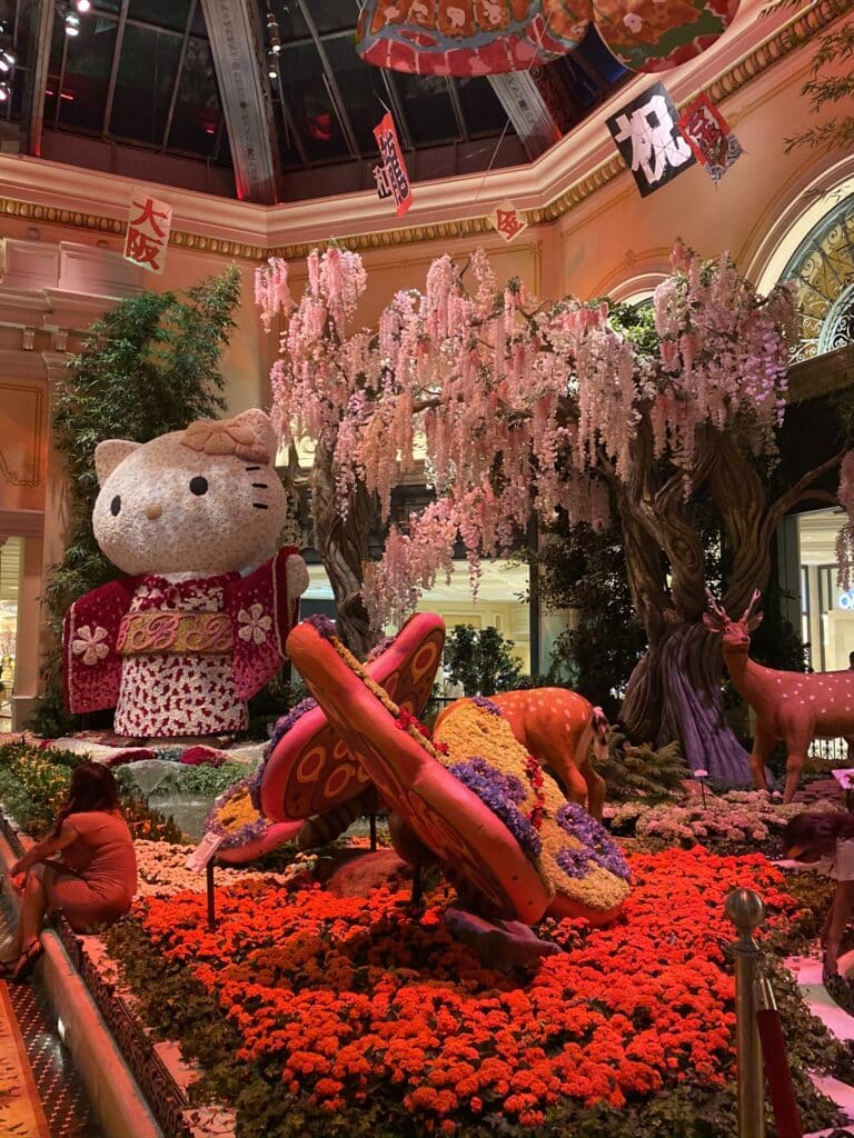 Bellagio Conservatory August 2020 Display - Japanese Theme - Hello Kitty made out of flowers