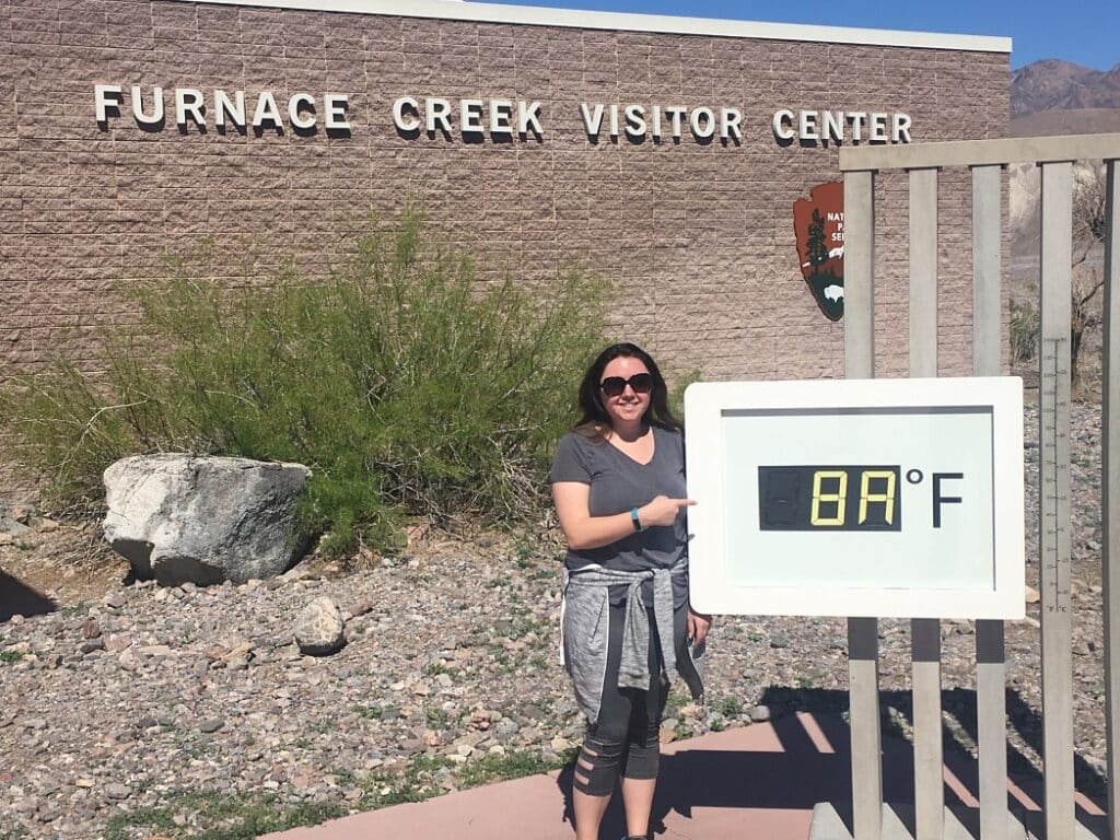 Furnace Creek Visitor Center in Death Valley National Park temperature gauge