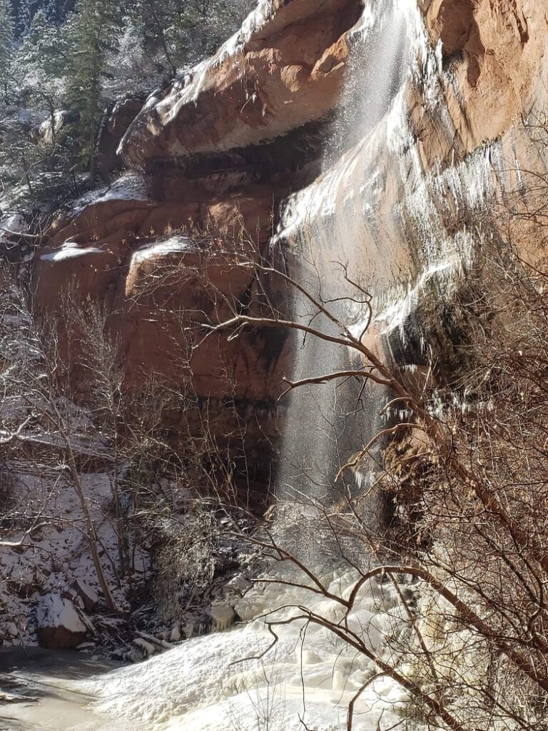 Emerald Pools Hike iced over in the winter 