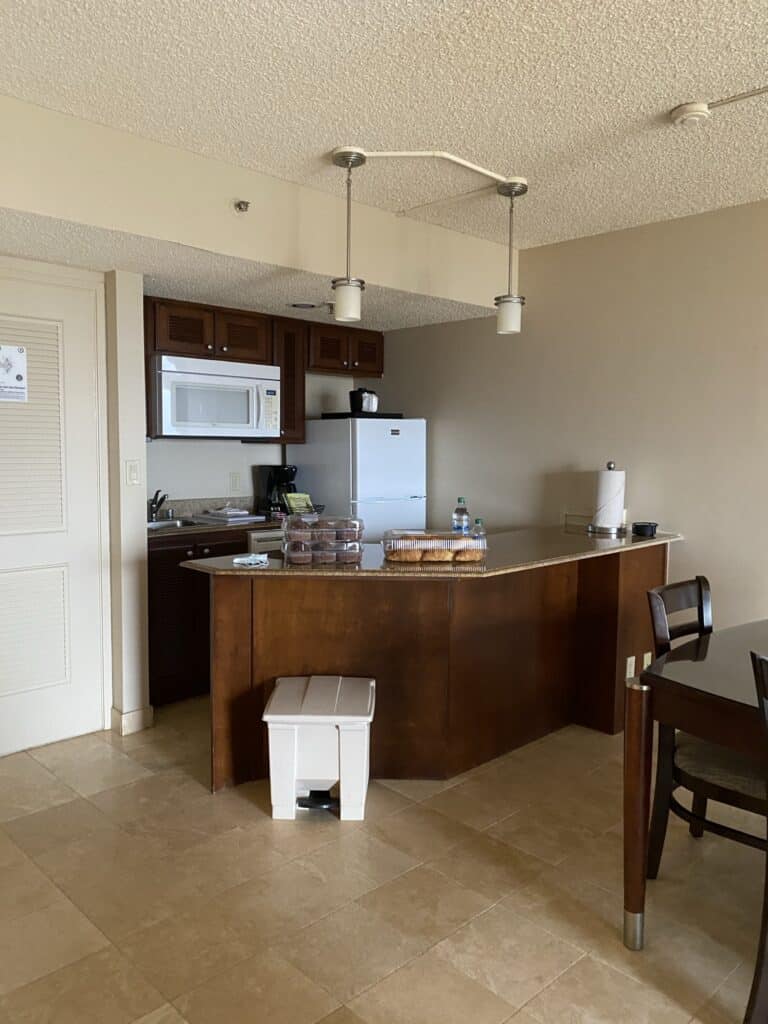 full kitchen in a one bedroom deluxe oceanview suite at Ka'anapali Beach Club