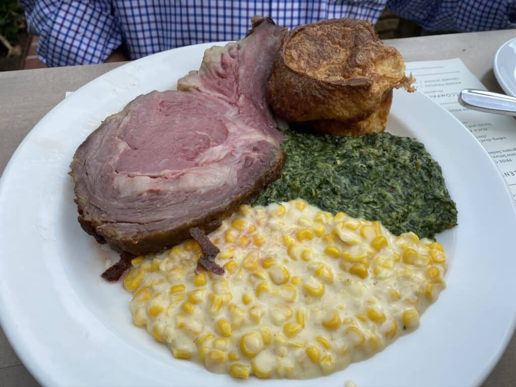 Five Crowns - Prime Rib, Yorkshire Pudding, Creamed Corn, Creamed Spinach - Steakhouses in Orange County