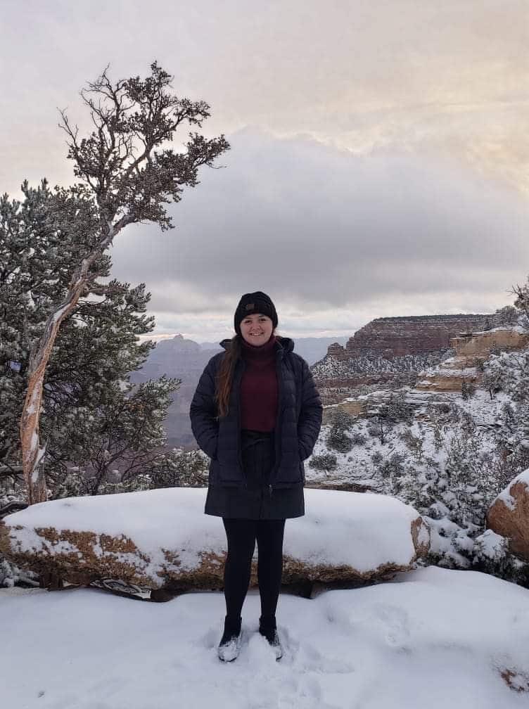 photo of me at the Grand Canyon at sunrise with snow