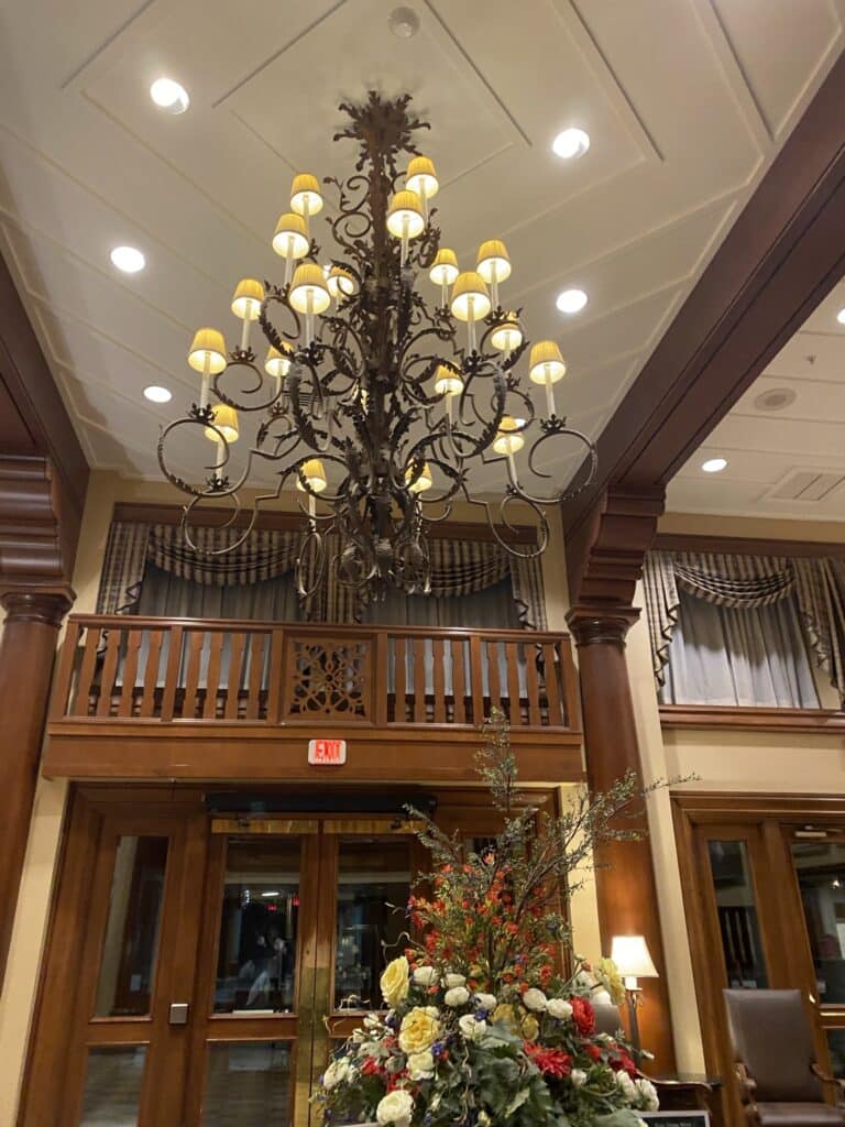 Grand Canyon Railway Hotel lobby chandelier