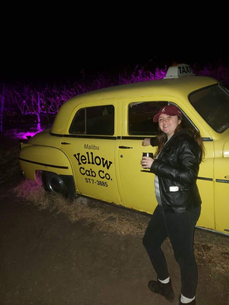Malibu Yellow Cab set piece at Malibu Wine Safari photo op