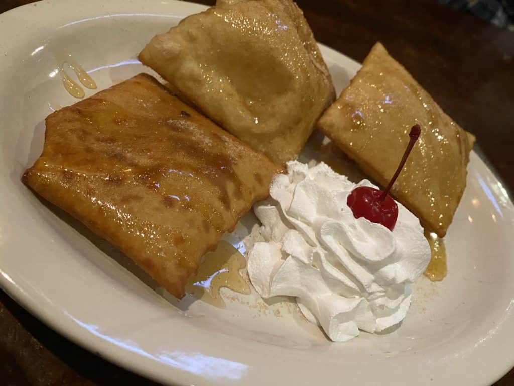 Honey Glazed Sopapillas with whipped cream and a cherry from Juan's Flaming Fajitas in Las Vegas