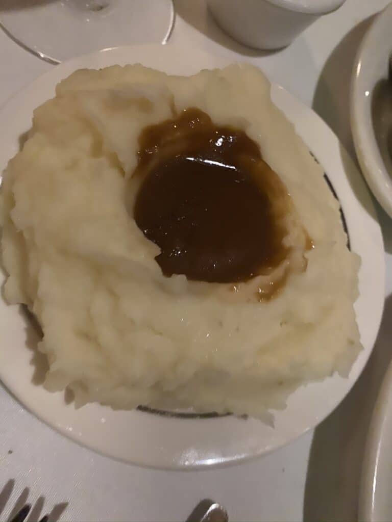 side of mashed potatoes and gravy from Lawry's Prime Rib in Las Vegas