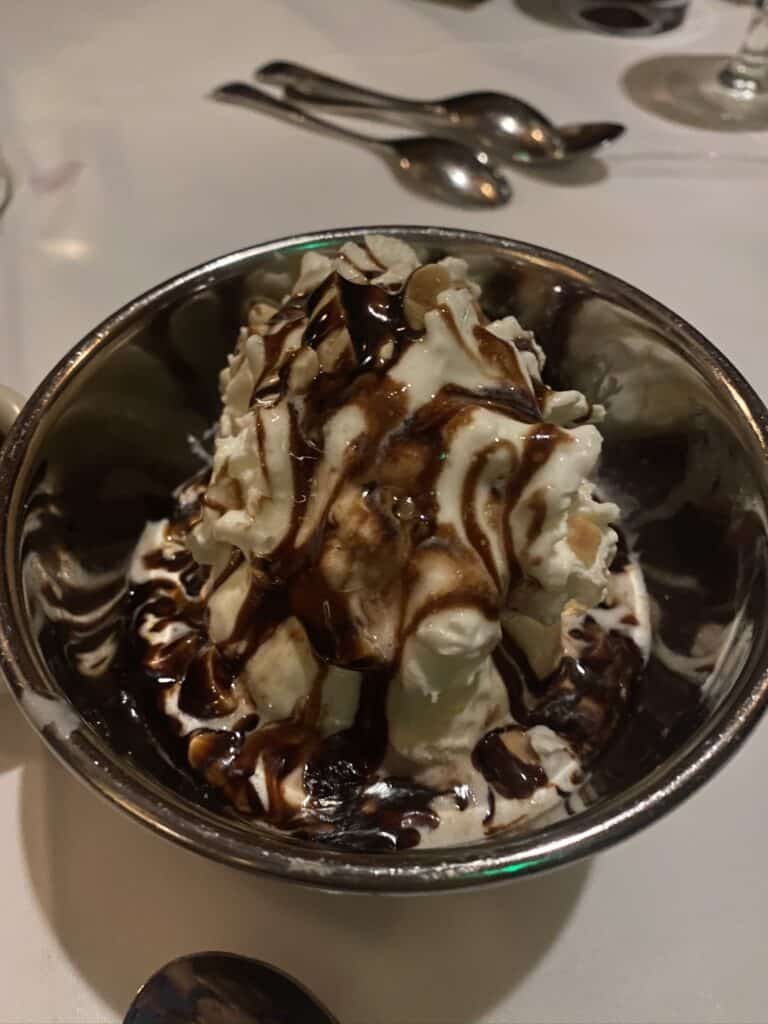 hot fudge sundae dessert from Lawry's Prime Rib in Las Vegas