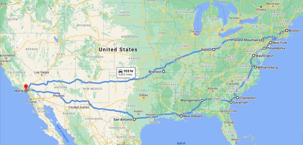 The Ultimate US Road Trip Itinerary, courtesy of Google Maps