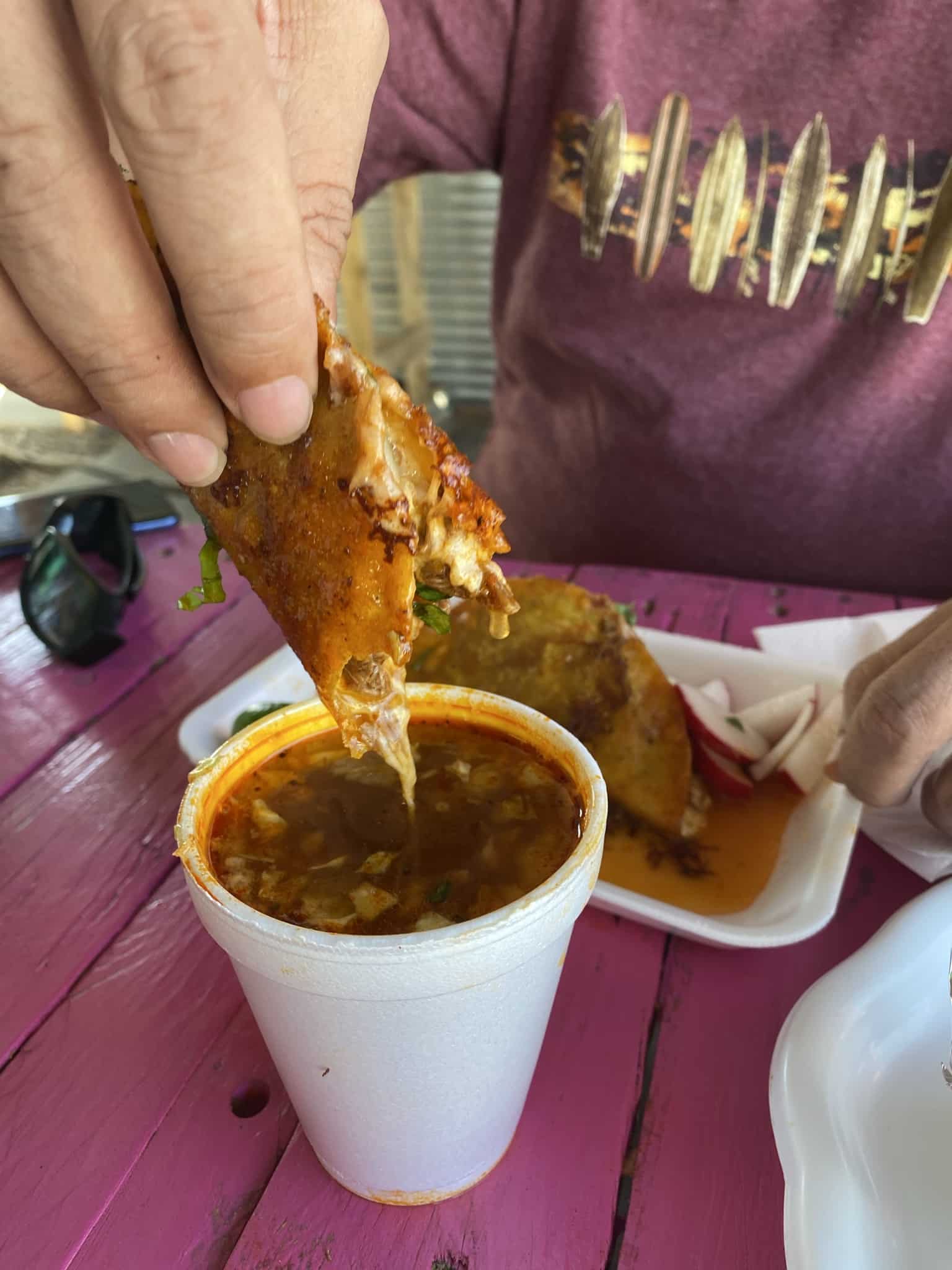 birria tacos with consomme from Ensenada Street Food in Tucson, Arizona