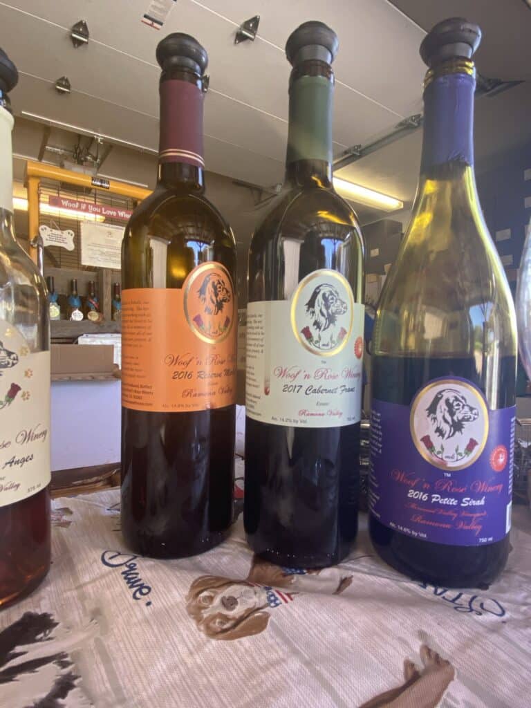 Cabernet Franc, Petite Sirah, and Merlot from Woof n Rose Winery in Ramona