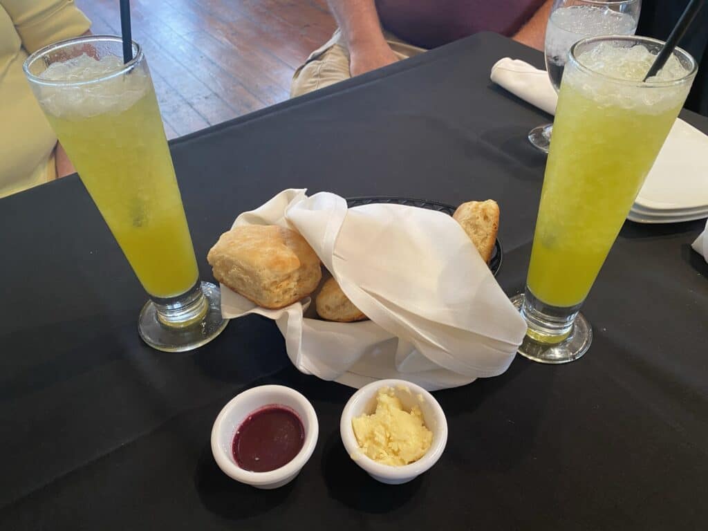 Belford's in Savannah, Georgia - biscuits with butter and jam, Southern Dew cocktail