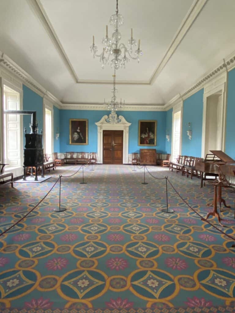 blue painted room at the Governor's Palace in Colonial Williamsburg