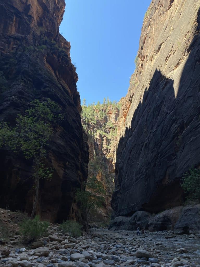 shade from the cliffs on The Narrows hike in Zion National Park