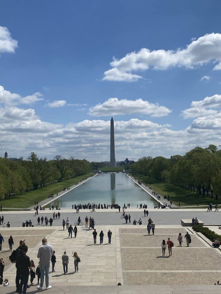 view of the Washington Monument from the Lincoln Memorial