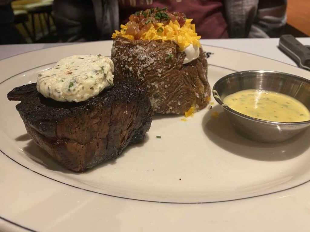 filet mignon and loaded baked potato from J Alexander's 