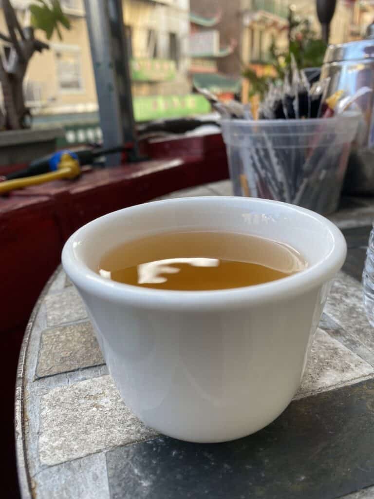 hot tea from Chinatown Restaurant in San Francisco