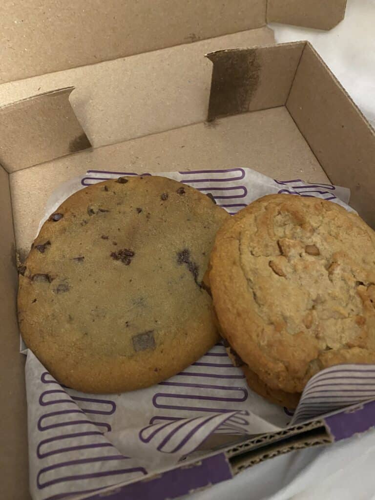 stuffed chocolate chip and peanut butter cookies from Insomnia Cookies in San Francisco
