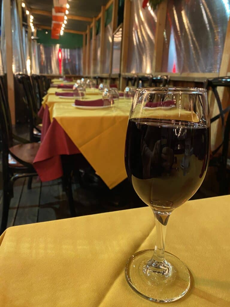 glass of red wine from Mona Lisa Ristorante in San Francisco