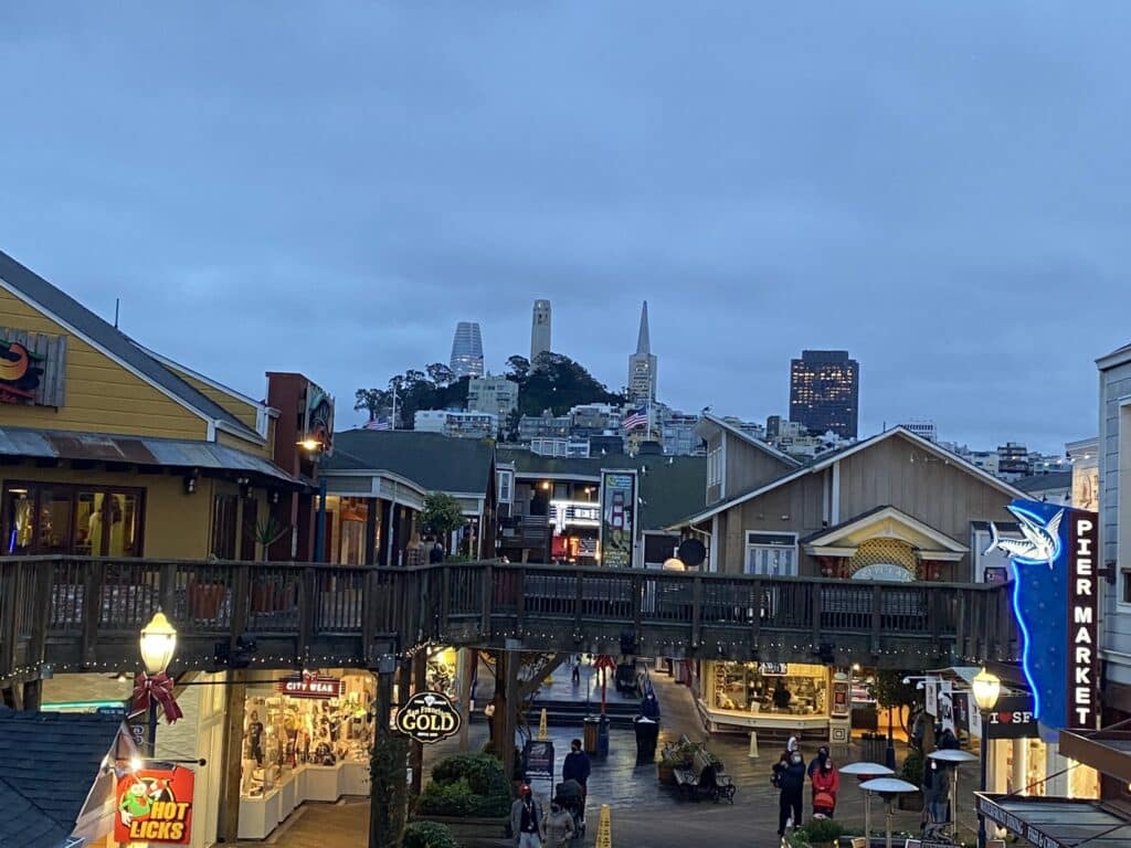 view of Telegraph Hill at Pier 39 / Fisherman's Wharf in San Francisco