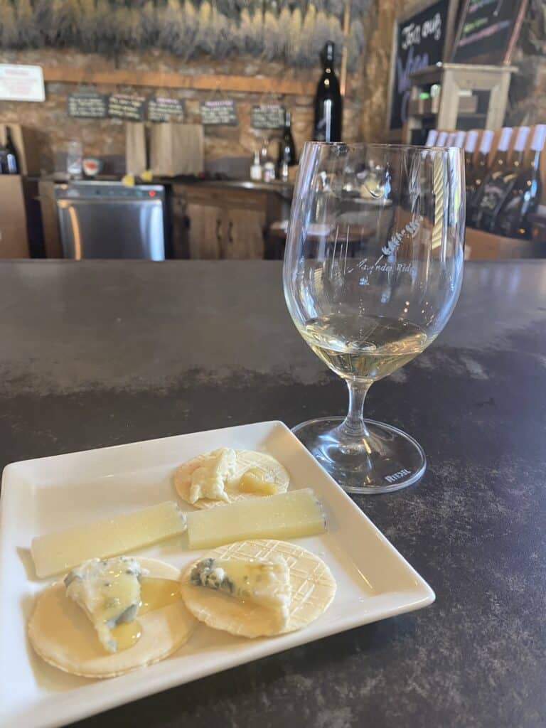 wine and cheese pairing at Lavender Ridge