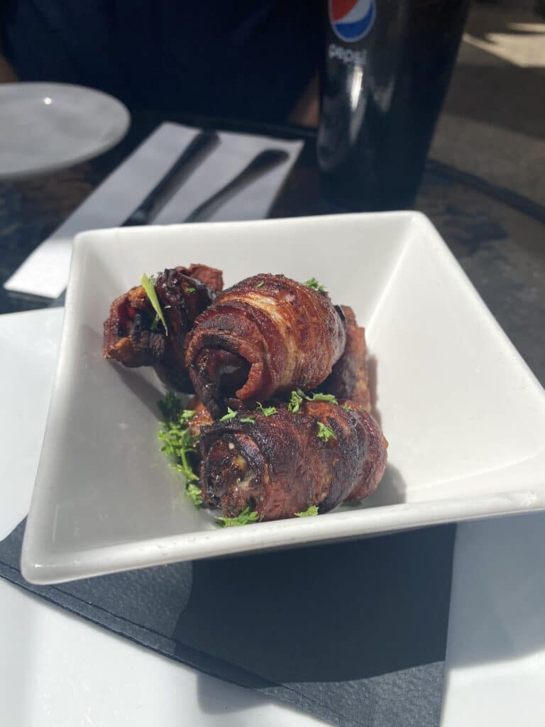 bleu cheese stuffed bacon wrapped dates from V Bistro and Bar in Downtown Murphys