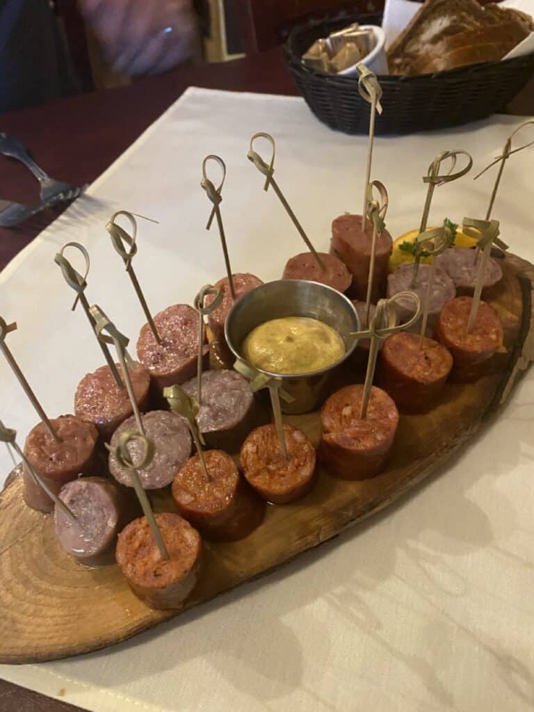sausage sampler platter from Alpine Haus in New Braunfels