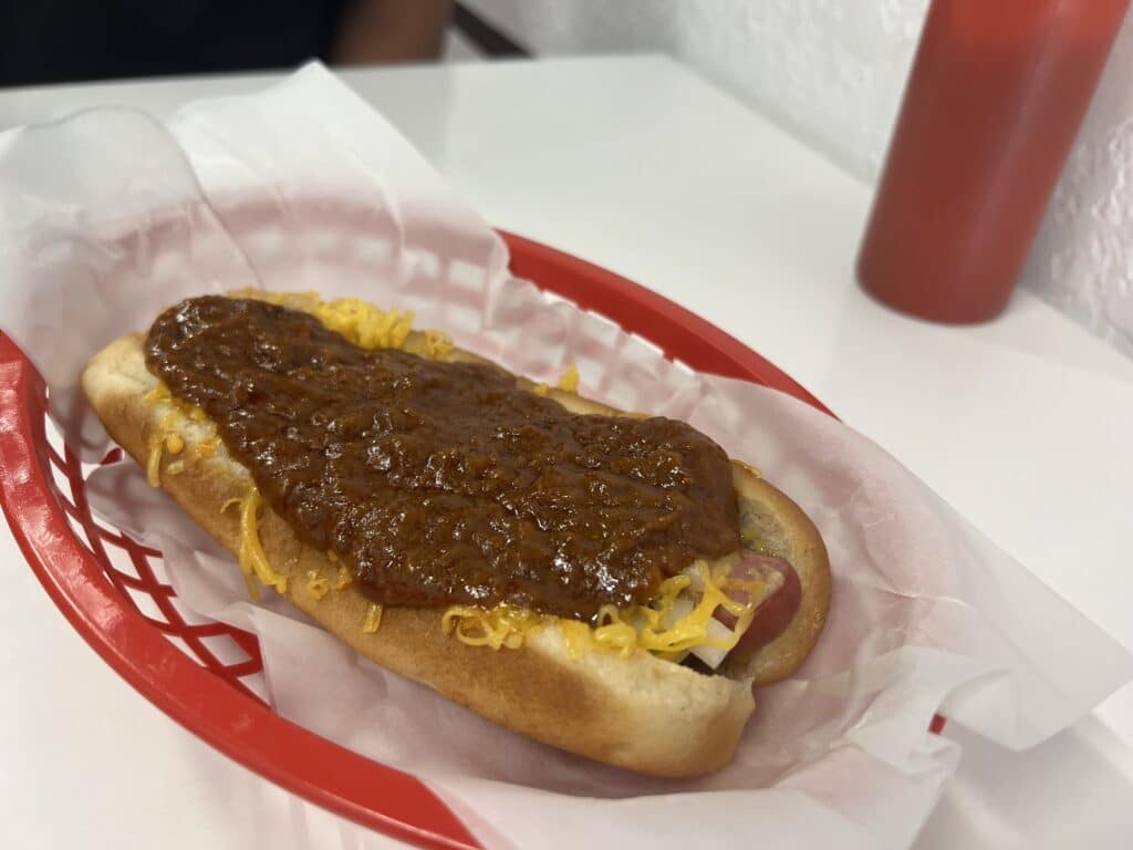 Cupid's Hot Dogs in Downtown Fullerton  - chili cheese dog