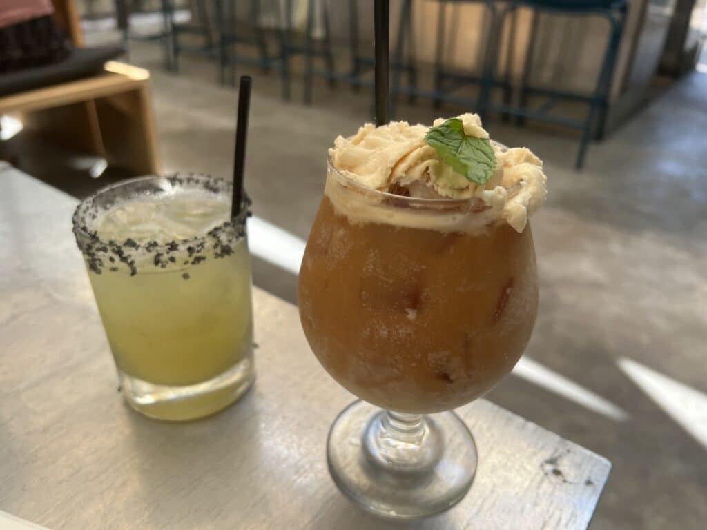 Pour Co in Downtown Fullerton - Road to Hana Margarita and Iced Irish Coffee