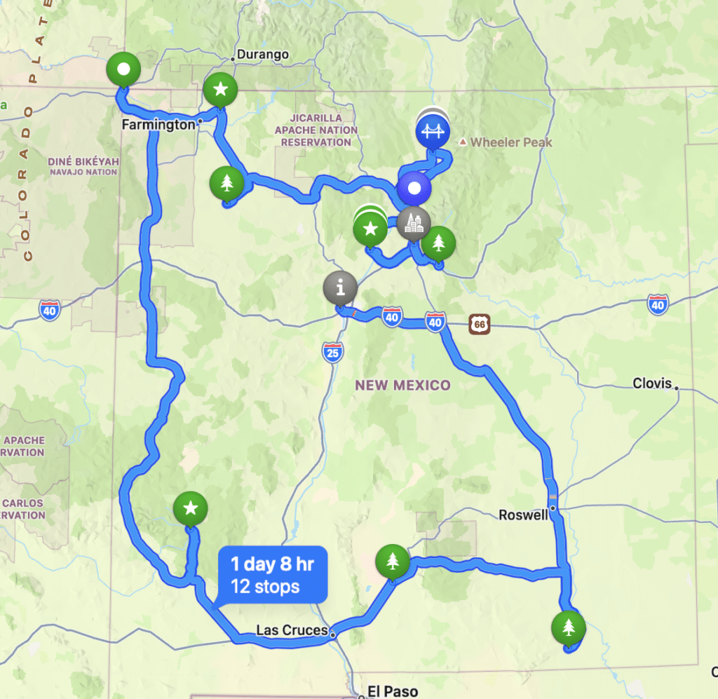 New Mexico Road Trip Itinerary map