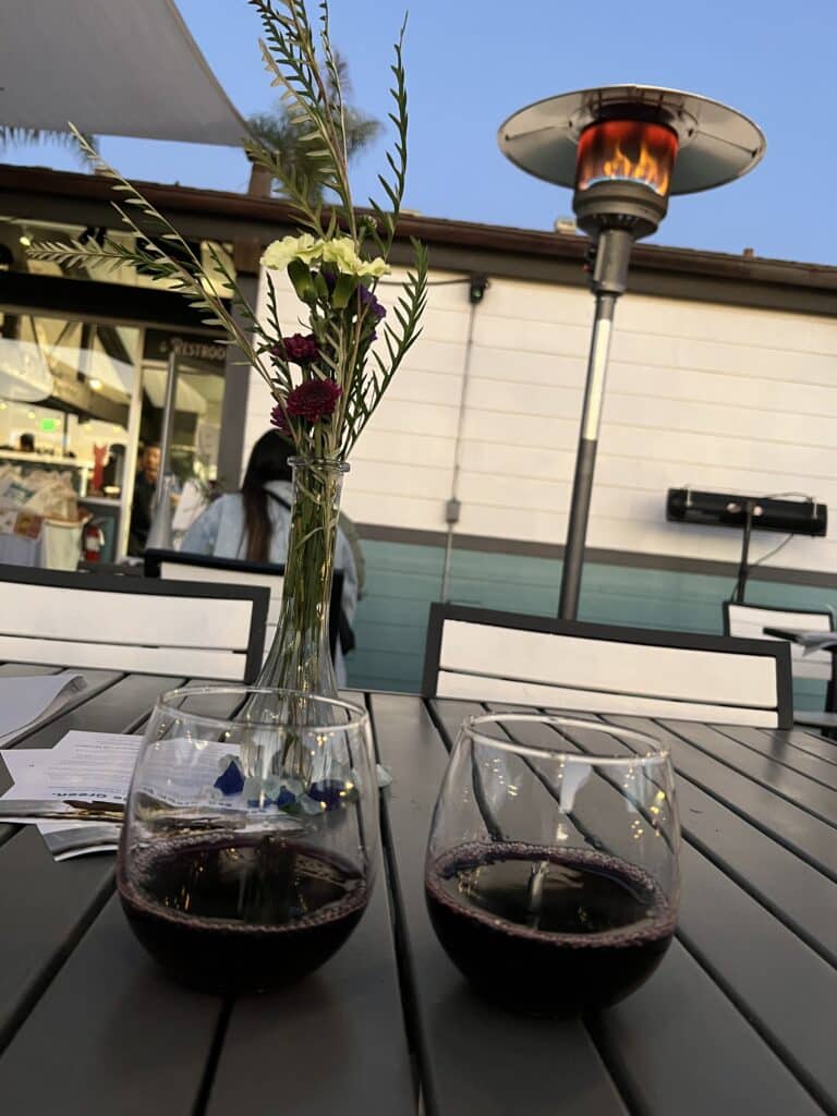 wine on the patio at Calico Fish House in Huntington Beach