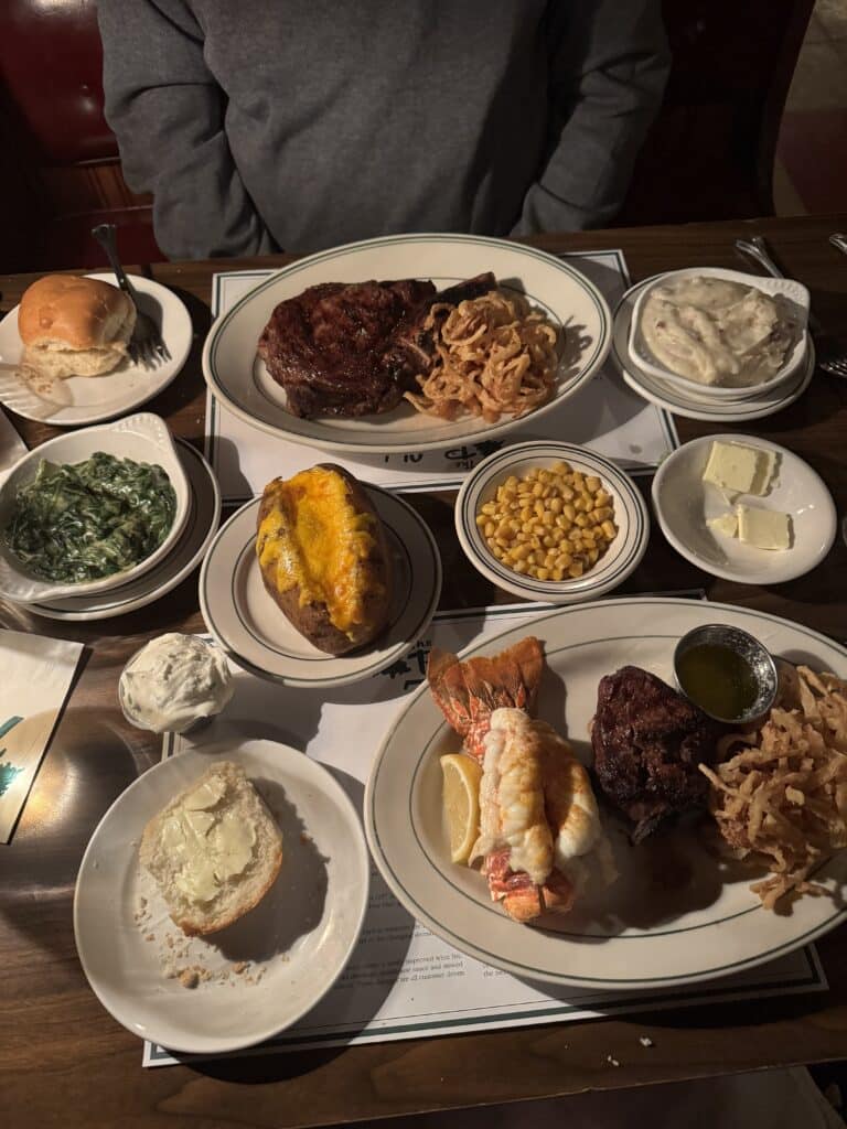 appetizers, entrees, and sides from The Pine Club in Dayton, Ohio