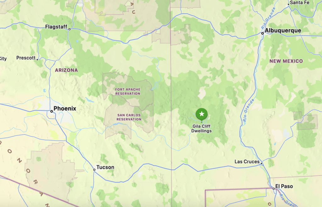 Gila Cliff Dwellings on a map