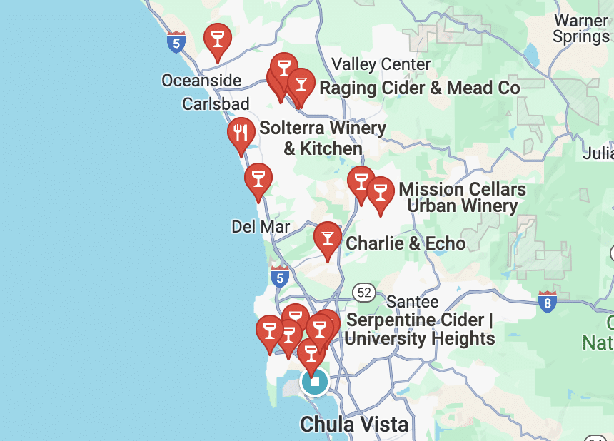 map of all San Diego Urban Wineries