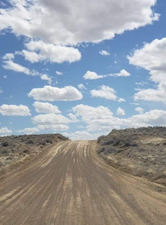 the dirt road driving in to Chaco Culture National Historical Park