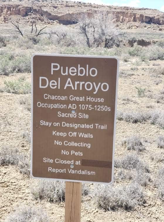 Pueblo del Arroyo signage at Chaco Culture National Historical Park