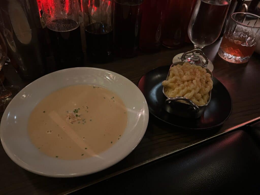 lobster bisque and mac n cheese from The Cellar in Downtown Fullerton