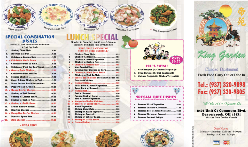 King Garden lunch specials menu and restaurant information
