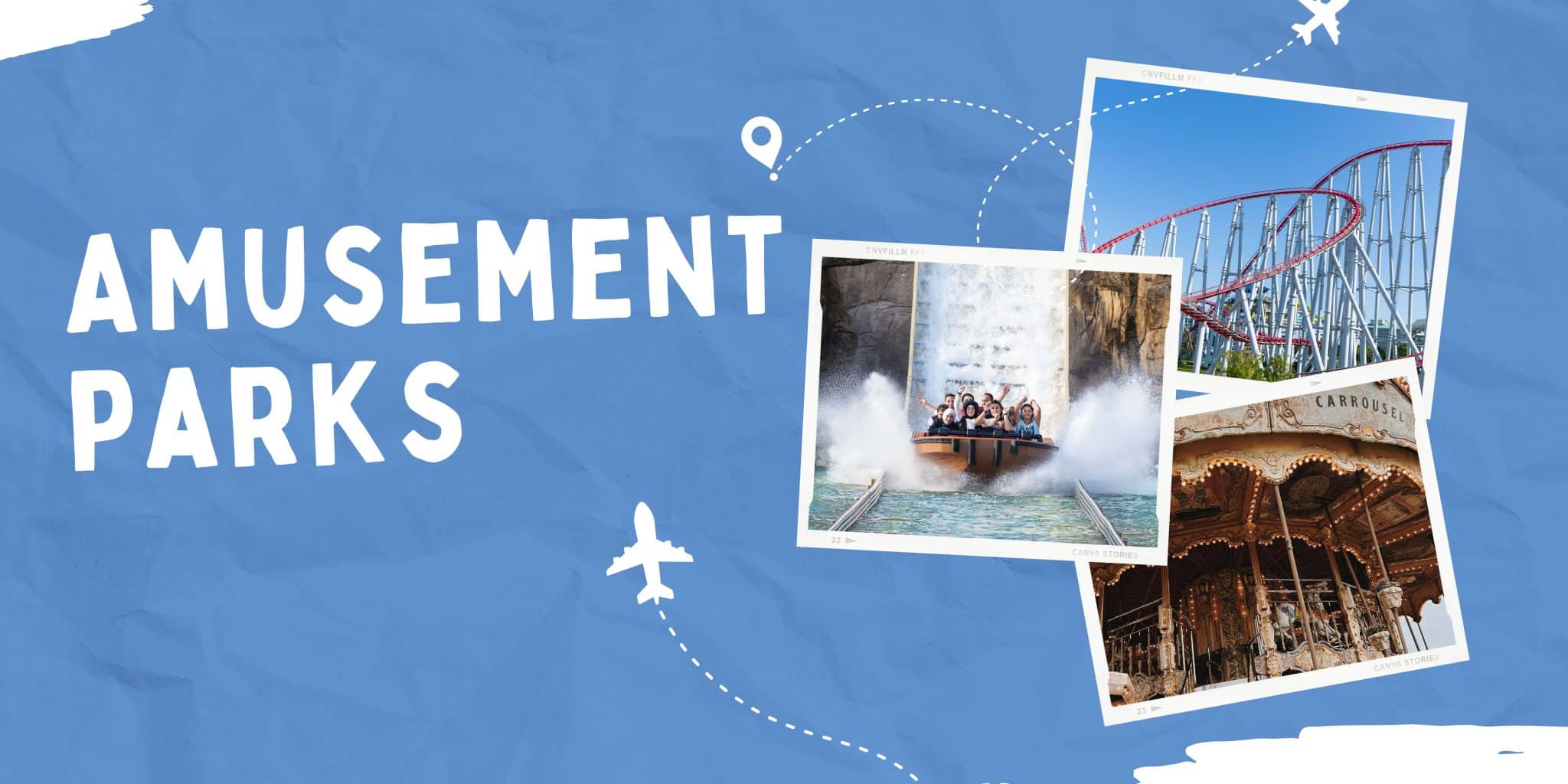 amusement parks banner image with images of popular rides