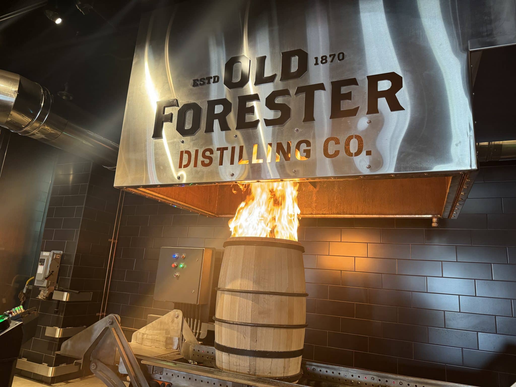 Old Forester Distilling Co. whiskey barrel on fire