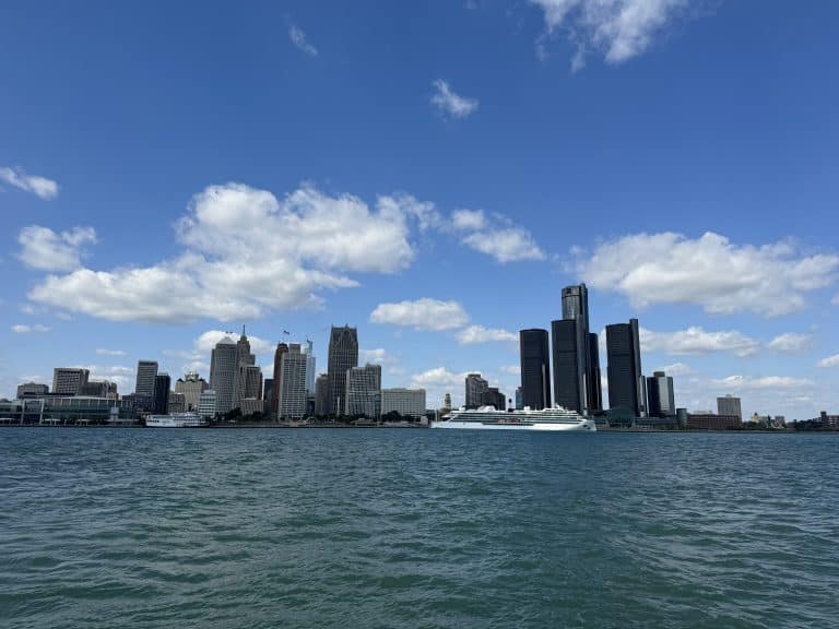 view of Detroit downtown skyline from Windsor, Canada