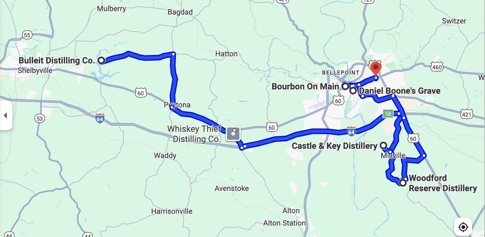 Google Maps route for all the places visited on day 1 of the itinerary