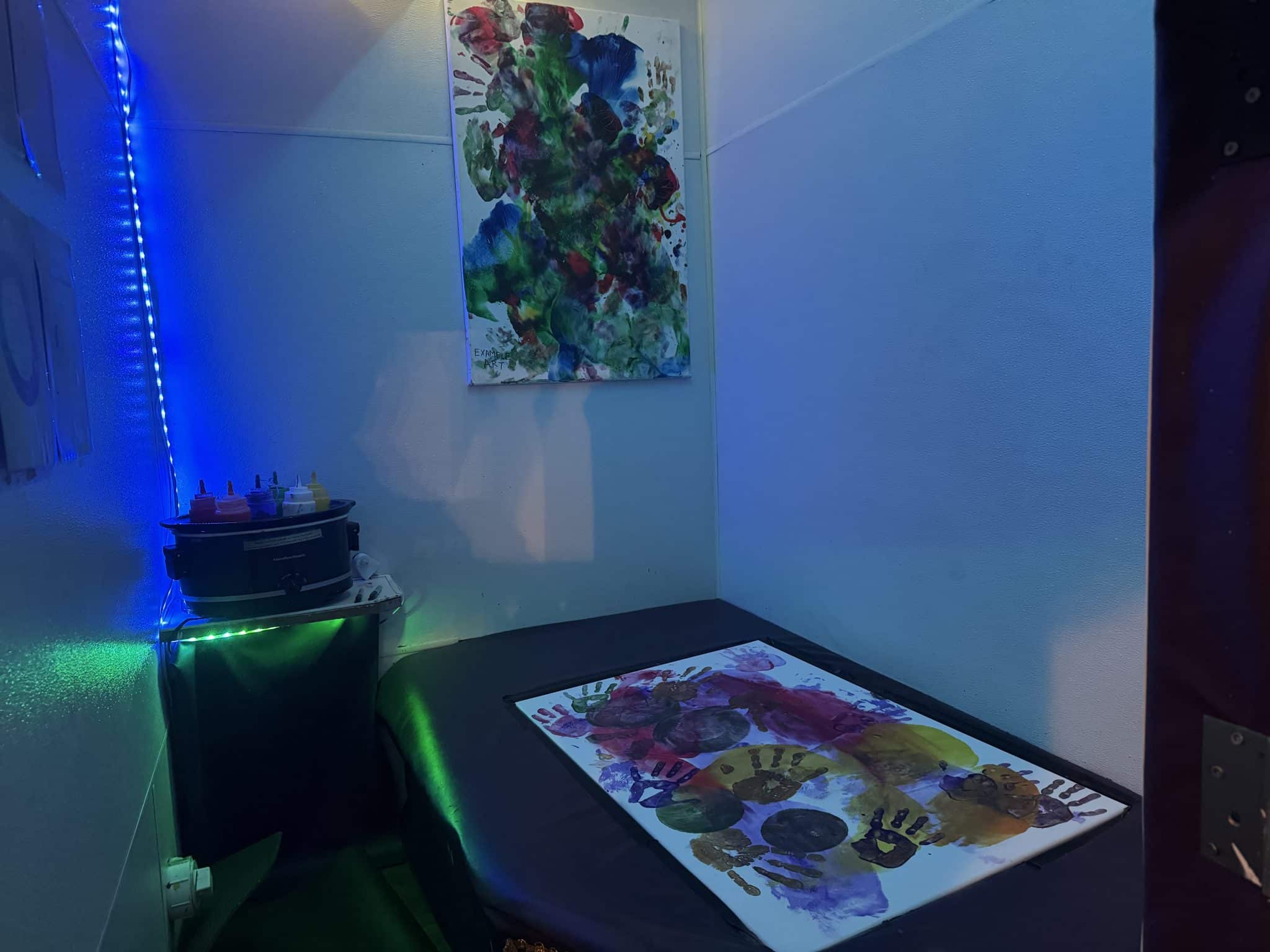 Salvador Body Room inside the Genie Romance Suite at Romantic Adventure Getaways in Mount Vernon, Ohio - a room where you body paint on a canvas