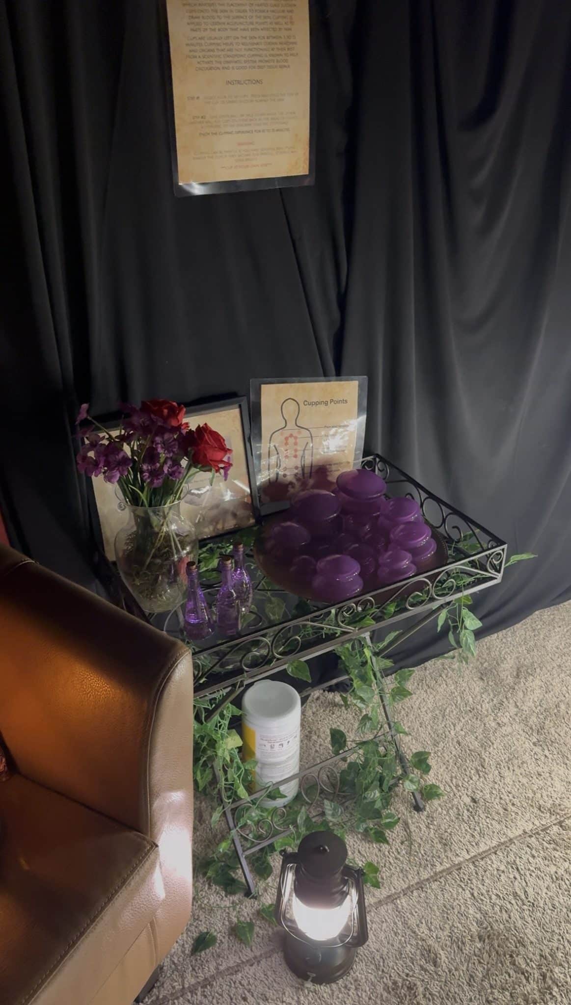 cupping therapy tools and instructions in the massage room