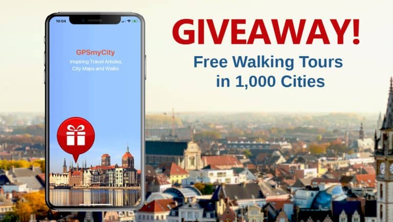 city scape with the text "Giveaway! Free Walking Tours in 1,000 Cities"